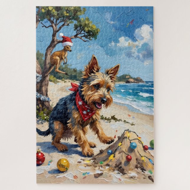 Puzzle Australian Terrier Christmas Down Under Holiday (Vertical)