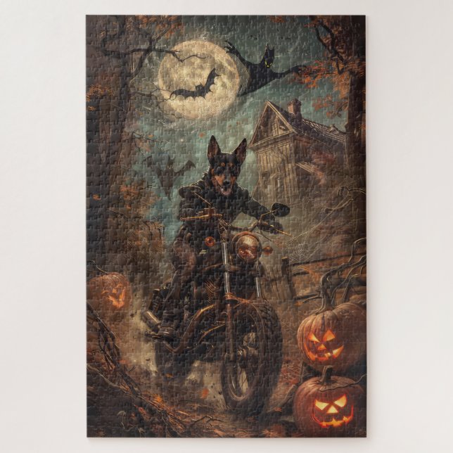 Puzzle Australien Kelpie équitation moto Halloween (Vertical)