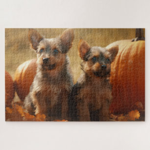 Puzzle Australien Terrier Chiot Automne Citrouille de pla