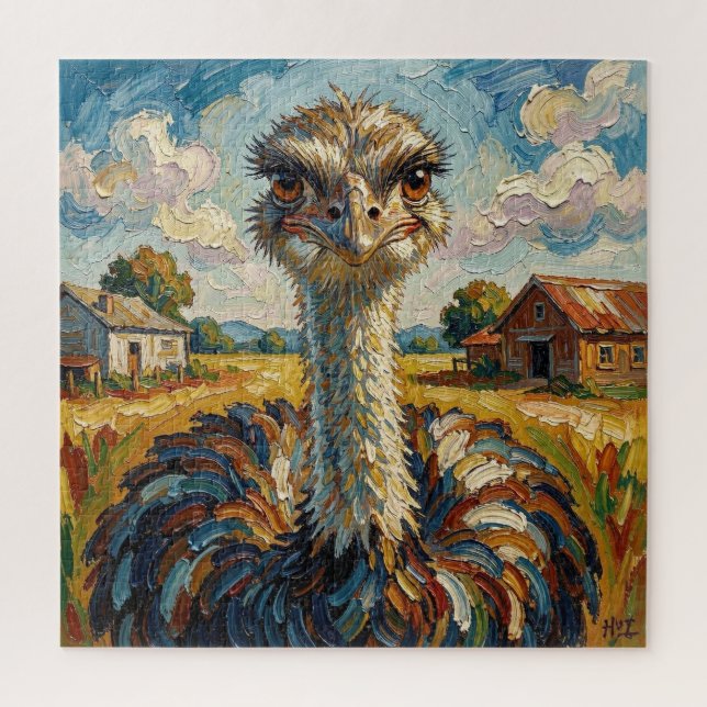 Puzzle Autruche Impasto Drôle dans un Ranch  (Vertical)