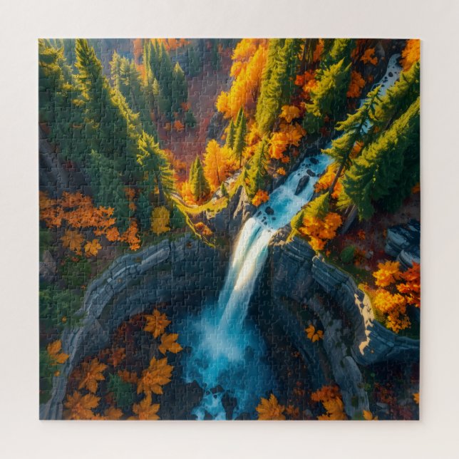 Puzzle Autumn Canyon Waterfall – Vibrant Fall Forest Land (Vertical)