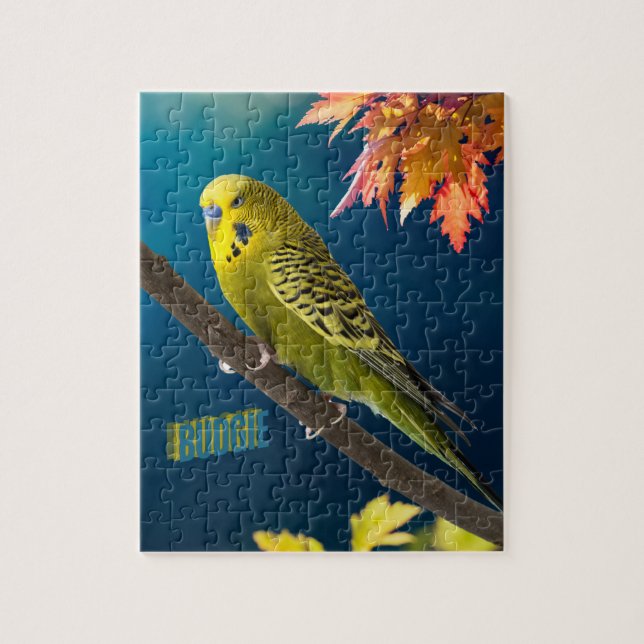 Puzzle Autumn Tree Vibrant Budgie Bird (Vertikal)