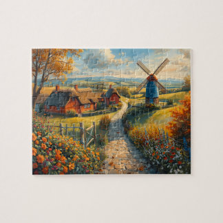 Puzzle Autumn Windmill Farm Cottage Flower Path