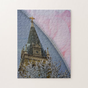 Puzzle avec boîte cadeau/cloche église avec rose r