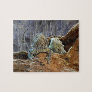 Puzzle avec deux lézards curieux