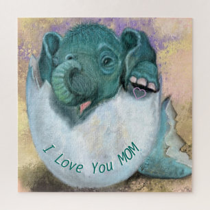 Puzzle avec éléphant dans l'oeuf - Je t'aime MOM