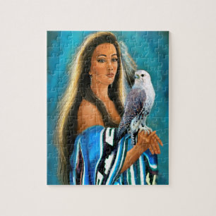 Puzzle avec la jeune fille et le faucon de Natif