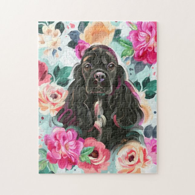 Puzzle avec l'art de l'espanteur à cocker floral (Vertical)
