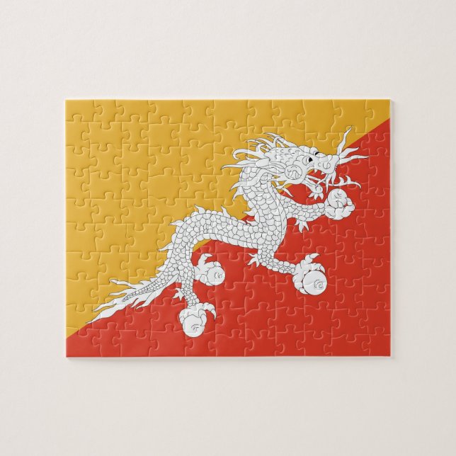 Puzzle avec le drapeau du Bhoutan (Horizontal)