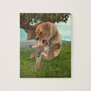 Puzzle Aventure artistique de lionne féroce dans la jungl