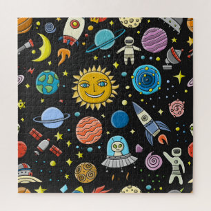 Puzzle Aventure spatiale : planètes, motif de fusées.