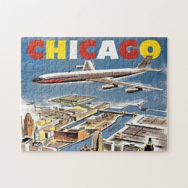 Puzzle Avion vintage Chicago Skyline (Horizontal)