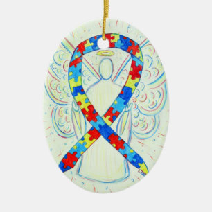 Puzzle Awareness Ribbon Engel Pendant Ornament