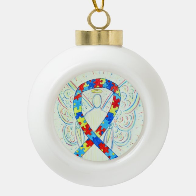 Puzzle Awareness Ribbon Guardian Angel Ornamente (Vorderseite)