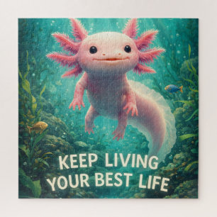 Puzzle Axolotl Rose Adorable avec "Meilleure Vie" Motivat