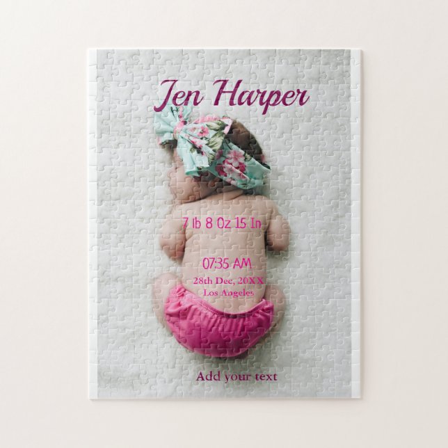 Puzzle Baby birth stats add name place date keepsake memo (Vertical)