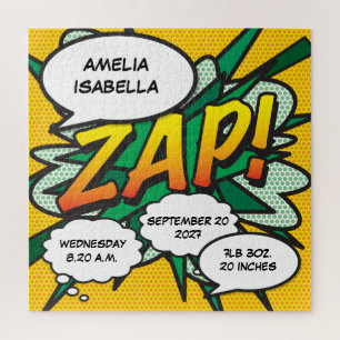 Puzzle Baby Birth Stats Comic Book Pop Art Keepsaké