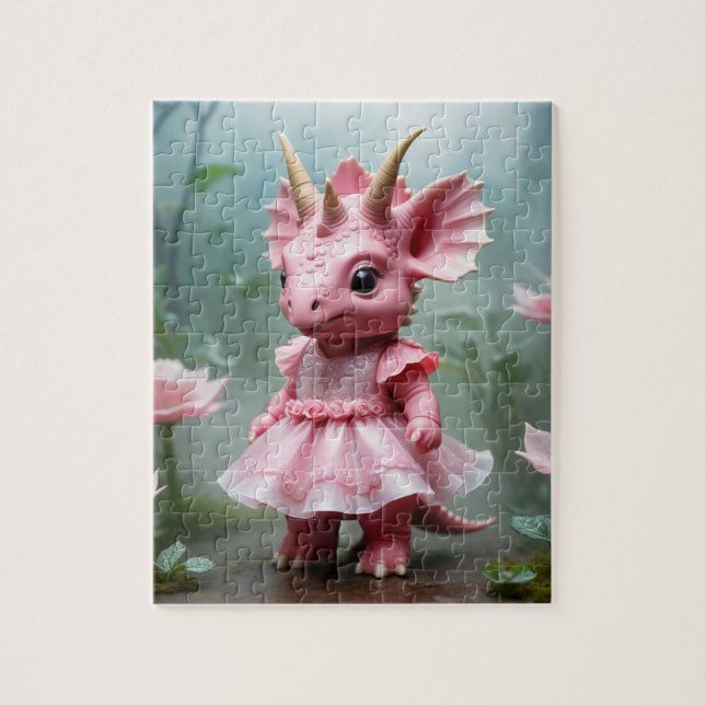 Puzzle Baby Dino en robe rose (Vertical)