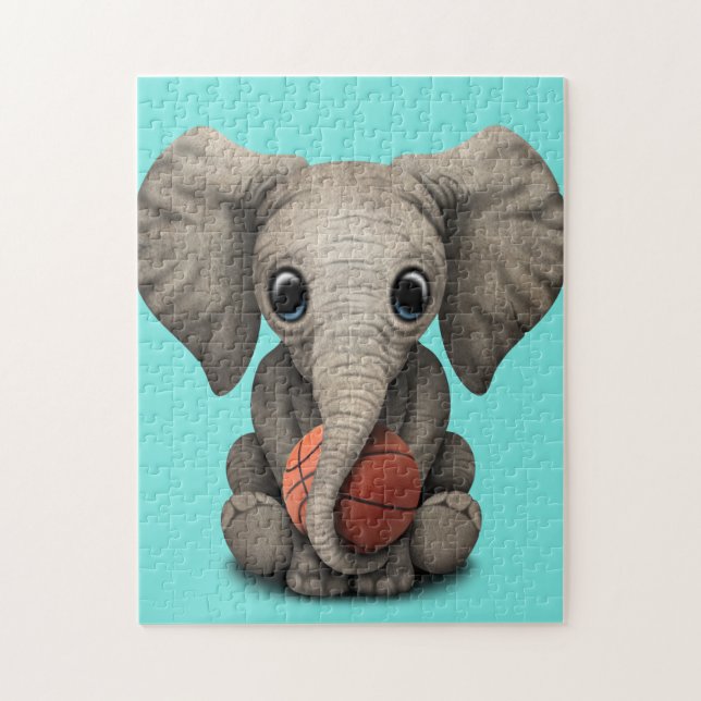 Puzzle Baby Elephant Jouer Avec Le Basket-Ball (Vertical)