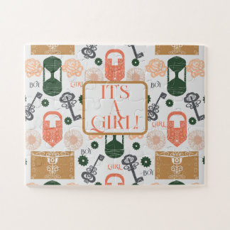 Puzzle Baby shower de révélation de genre vintage fille