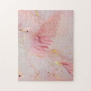 Puzzle Baby Shower Oiseaux Rose Pâle Doré