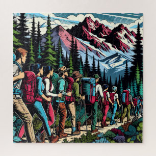 Puzzle Backpacking People Randonnée Trail à travers les m