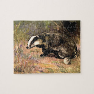 Puzzle Badger par CE Swan, Poster d'Animaux de Forêt Vint