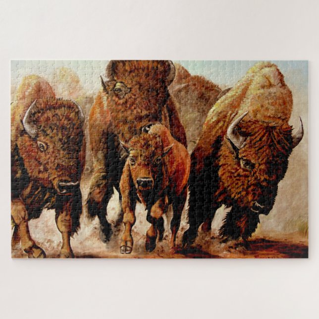 Puzzle Baffalo de remplissage/bison avec le veau, taureau (Horizontal)