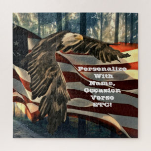 Puzzle Bald Eagle American Flag Country Road Jigsaw Puzzl