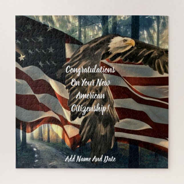 Puzzle Bald Eagle drapeau américain Nouvelle citoyenneté (Vertical)