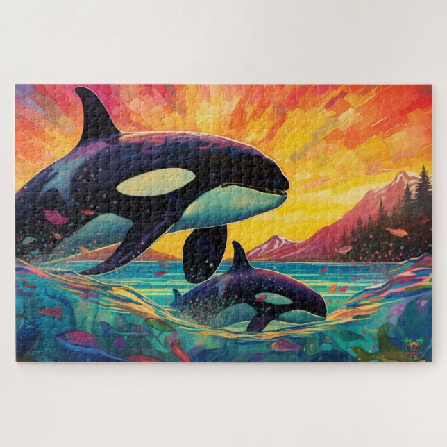Puzzle 🐙 baleine d'un temps : Orca Mère & Calf (Horizontal)