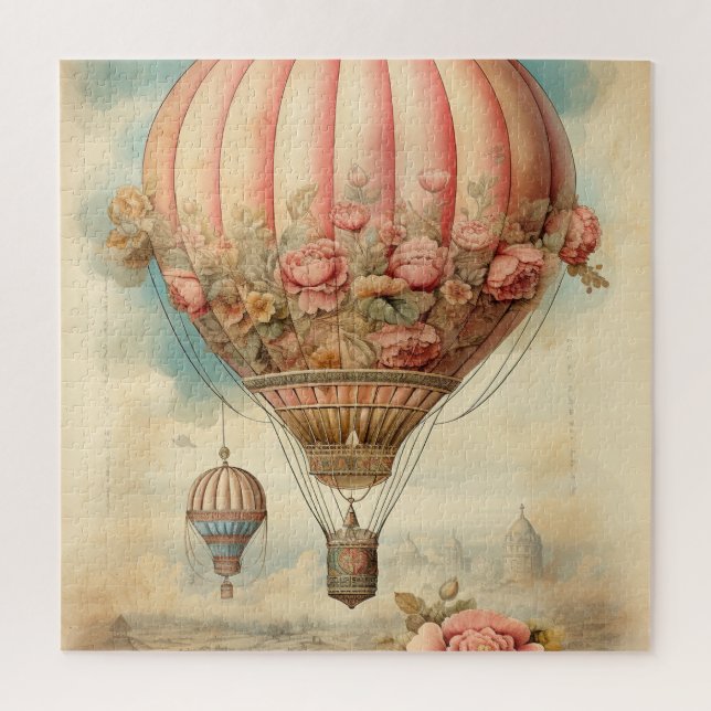 Puzzle Ballon à air chaud vintage Steampunk Rose Floral (Vertical)