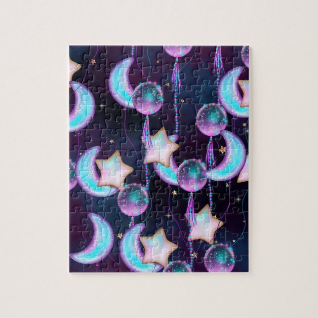 Puzzle Ballons cosmiques | Blue Purple Moon Stars Planète (Vertical)