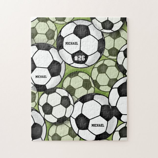 Puzzle Ballons de soccer noir & blanc Boy's Kids Nom Numé (Vertical)