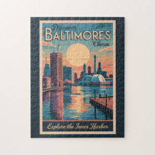 Puzzle Baltimore Maryland Skyline Travel Art Vintage