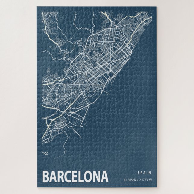Puzzle Barcelone Espagne Plan de la ville Ligne Art Blue  (Vertical)