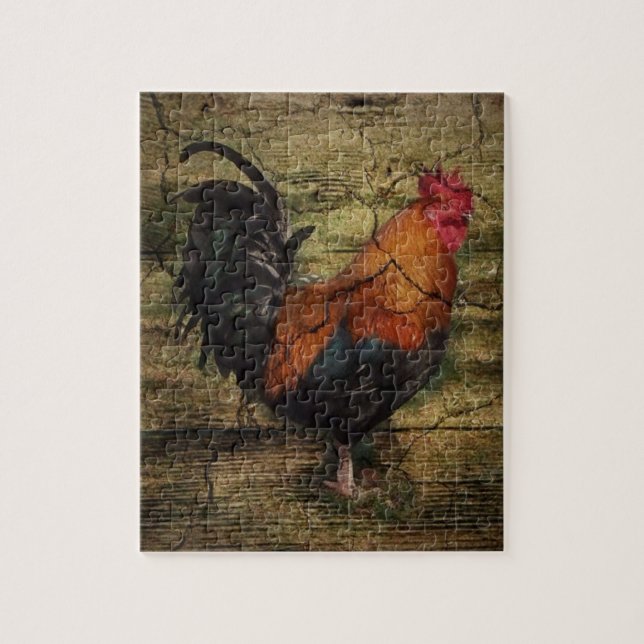 Puzzle Barn Wood Chicken french country rooster (Vertical)