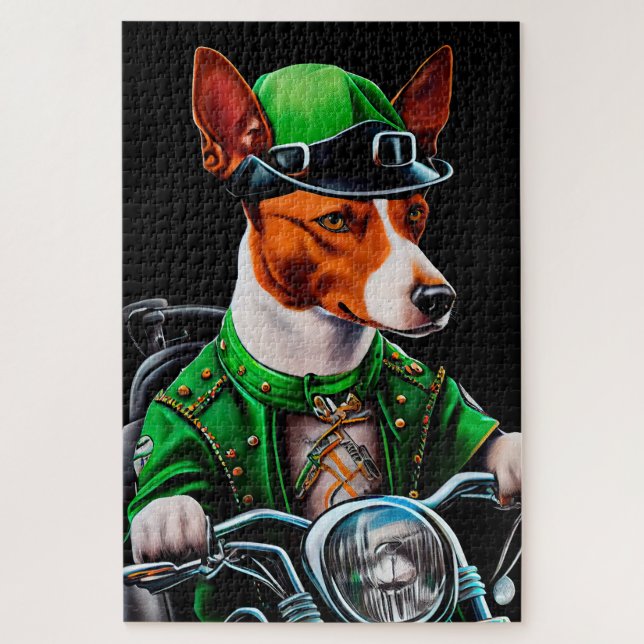 Puzzle Basenji Chien conduisant vélo St. Patrick's Day (Vertical)