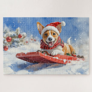 Puzzle Basenji Chien en rebord Laisser neiger Noël