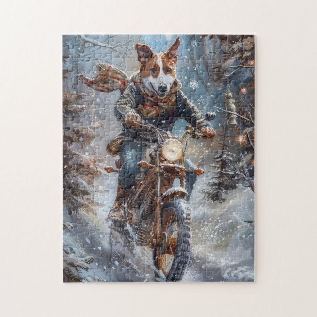 Puzzle Basenji Chien équitation Moto Noël (Vertical)