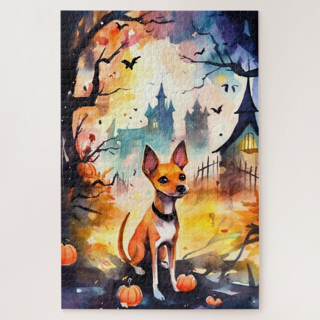 Puzzle Basenji D'Halloween Avec Peur Citrouille (Vertical)