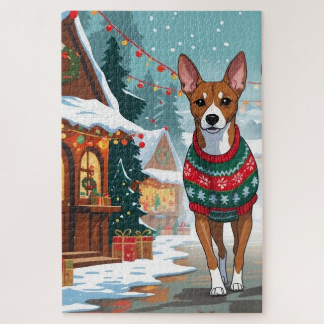 Puzzle Basenji Dogs Christmas Snow Holiday  (Vertical)
