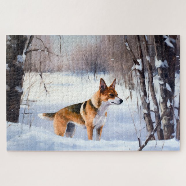 Puzzle Basenji Laisser neiger Noël (Horizontal)
