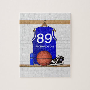 Puzzle Basket-ball bleu et blanc personnalisé Jersey