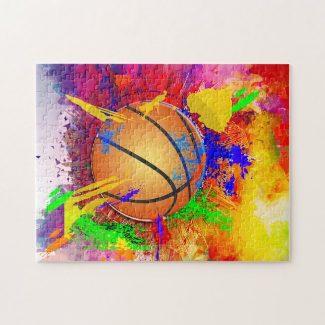Puzzle Basket-ball Neon Peinture Splatter moderne amusant (Horizontal)