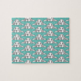 Puzzle basset hound black white simple puppy dog eyes 