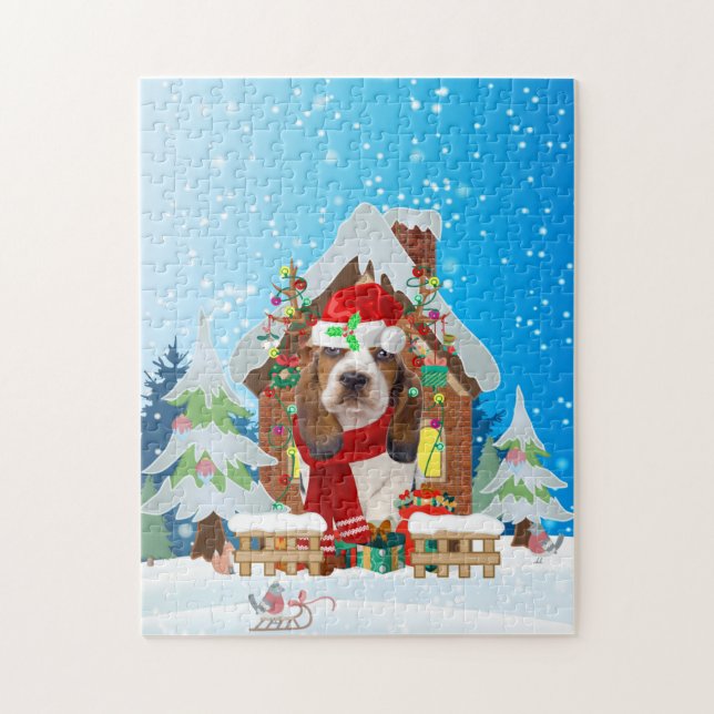 Puzzle Basset Hound chien avec cadeaux de Noël (Vertical)
