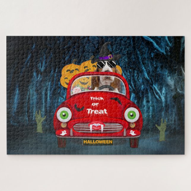 Puzzle Basset Hound Chien Conduite Voiture Effrayant Hall (Horizontal)