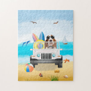Puzzle Basset Hound Dog Driving on Beach