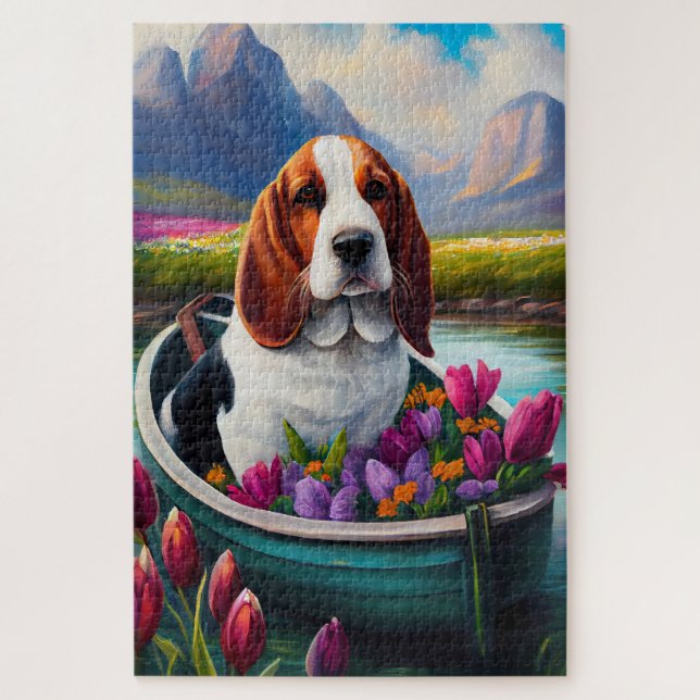 Puzzle Basset Hound Dog sur une pagaie : une aventure Pit (Vertical)
